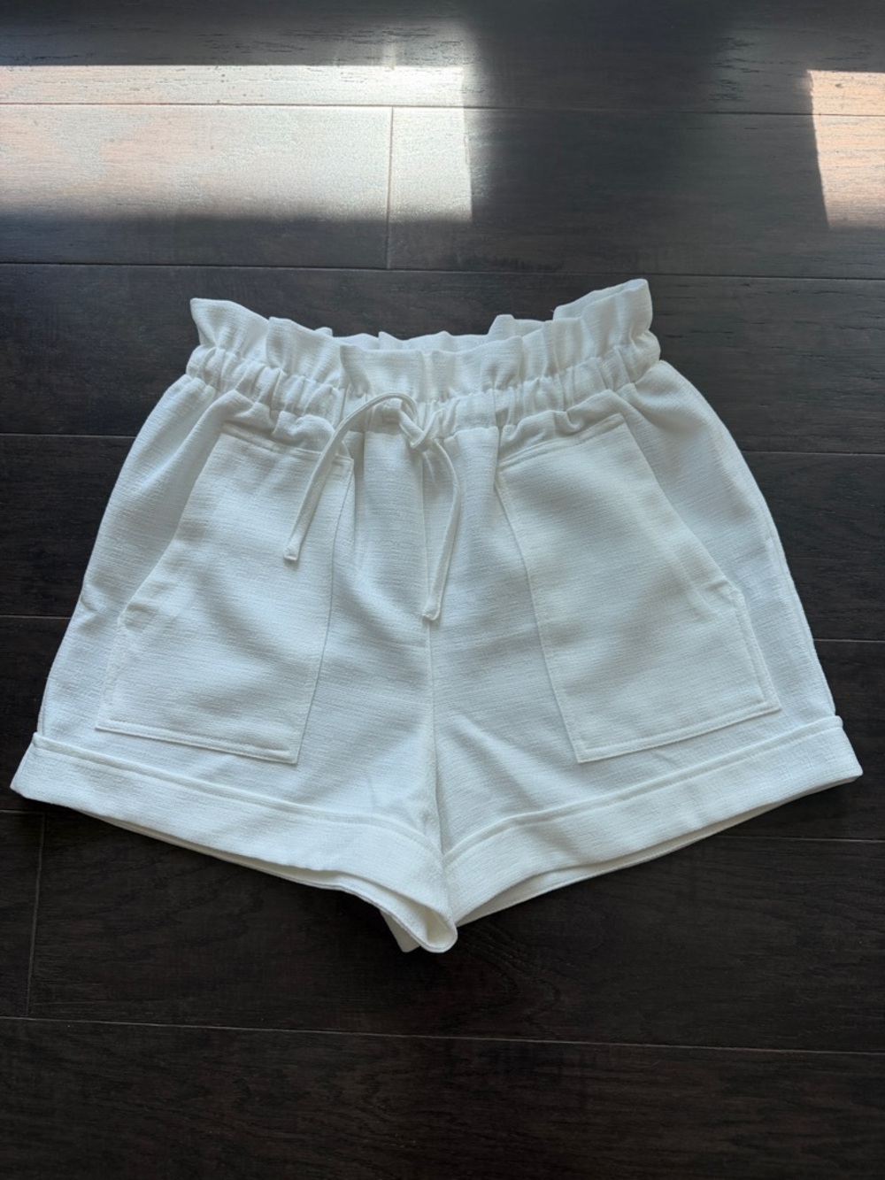White Drawstring Paperbag Waist Shorts